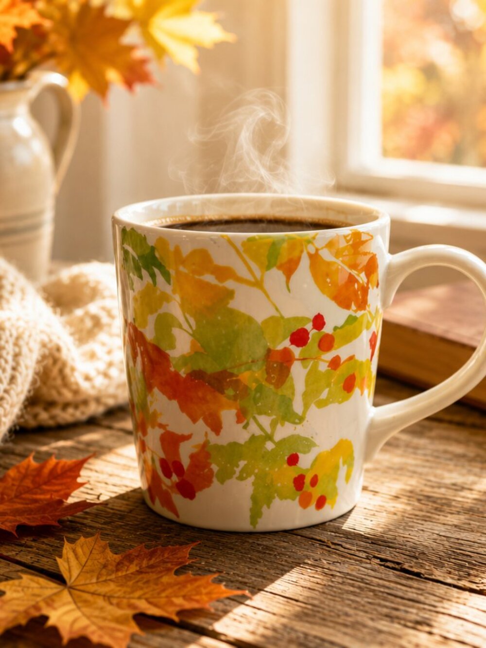 Starbucks Fall Mug — 2008 Floral Autumn Leaves Ceramic